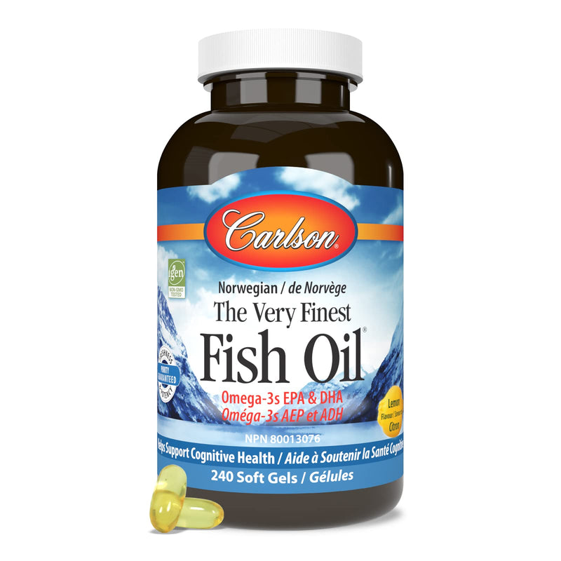 [Australia] - Carlson - The Very Finest Fish Oil, 700 mg Omega-3s, Norwegian Fish Oil Supplement, Wild Caught Omega 3 Fish Oil, Sustainably Sourced Fish Oil Capsules, Omega 3 Supplement, Lemon, 240 Softgels 240 Count (Pack of 1) 