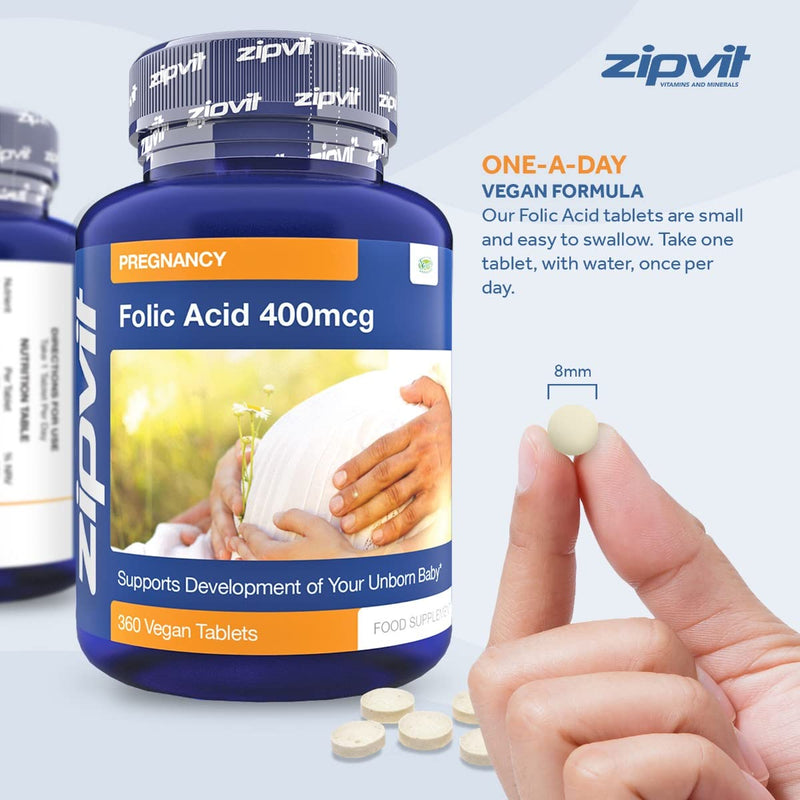[Australia] - Folic Acid 400mcg, Folate (Vitamin B9), 360 Vegan Tablets, Prenatal Vitamin, Supports Maternal Tissue Growth During Pregnancy, Reduces Tiredness and Fatigue, 1 Year Supply 