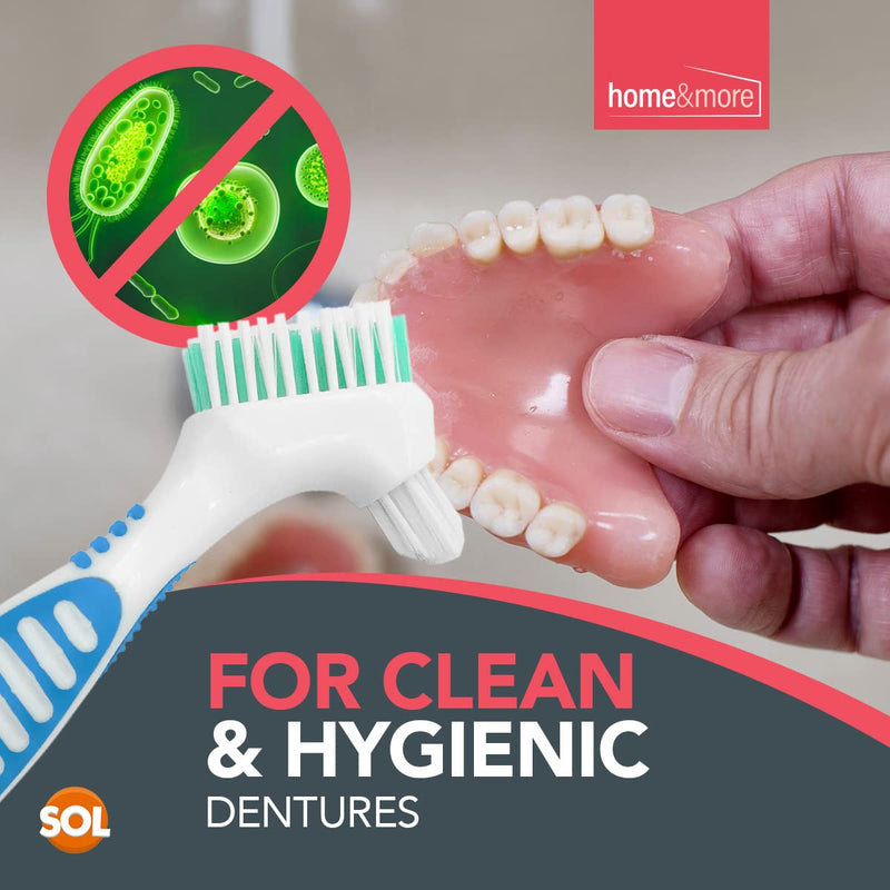 [Australia] - 2pk Denture Toothbrush | Denture Brush with Soft Bristles, Easy Grip Handle & Dual Angled Brush Heads for Cleaning Dentures | Retainer Brush for Cleaning Retainers 