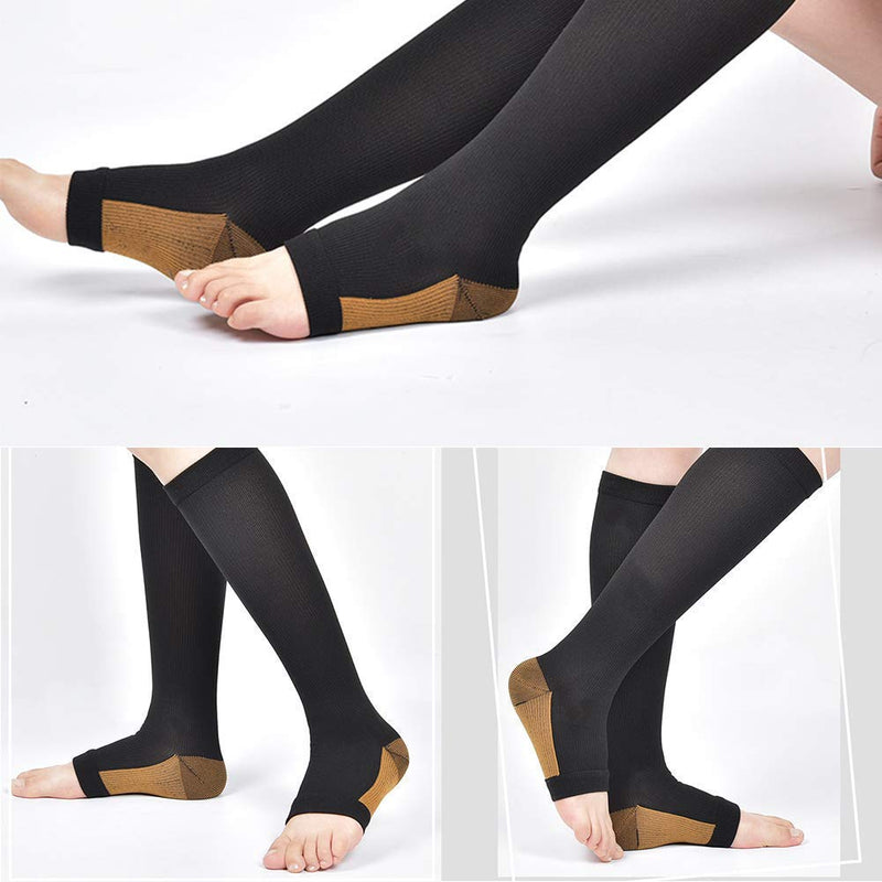 [Australia] - Copper Compression Socks, Open-Toe 20-30mmHg Graduated Compression Stockings for Men Women 01 Black Large-X-Large 