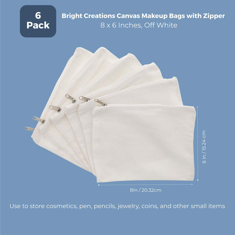 [Australia] - DIY Blank Cotton Canvas Makeup Bag with Zipper (8 x 6 in, 6 Pack) 