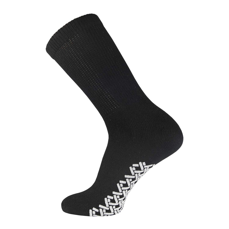 [Australia] - Non-Skid Diabetic Crew Socks, Non Binding Top Therapeutic Cotton Gripper Socks Black - 3 Pairs Medium: US Men 9-11.5/Women 11-13 