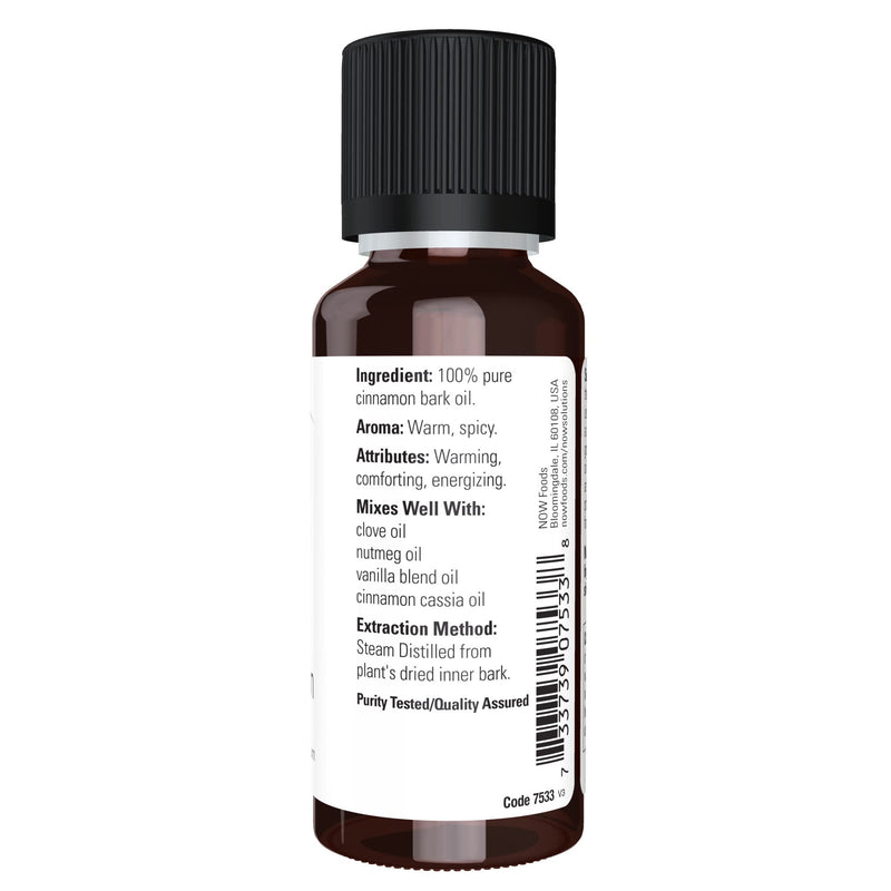 [Australia] - NOW Essential Oils, Cinnamon Bark Oil, Warming Aromatherapy Scent, Steam Distilled, 100% Pure, Vegan, Child Resistant Cap, 1-Ounce 