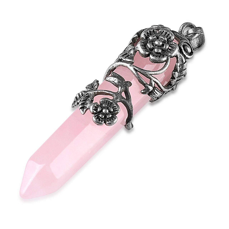 [Australia] - JSDDE Vintage Crystals Necklace Flower Wrapped Quatz Gemstone Reiki Healing Crystal Pendant Necklace Jewelry Rose Quartz 