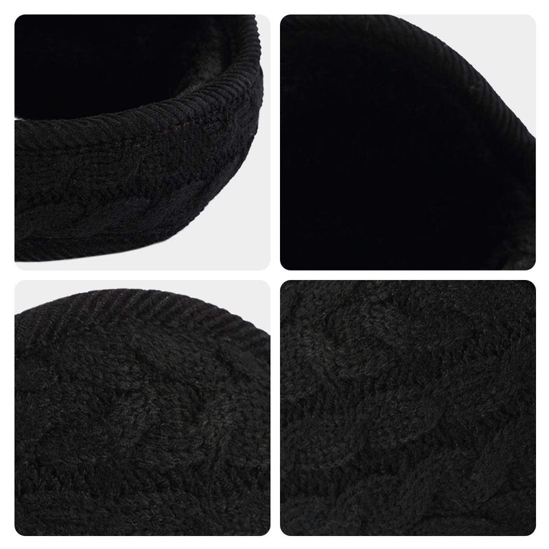 [Australia] - Surblue Unisex Warm Knit Earmuffs Foldable Cashmere Winter Fur Earwarmer Blacka 