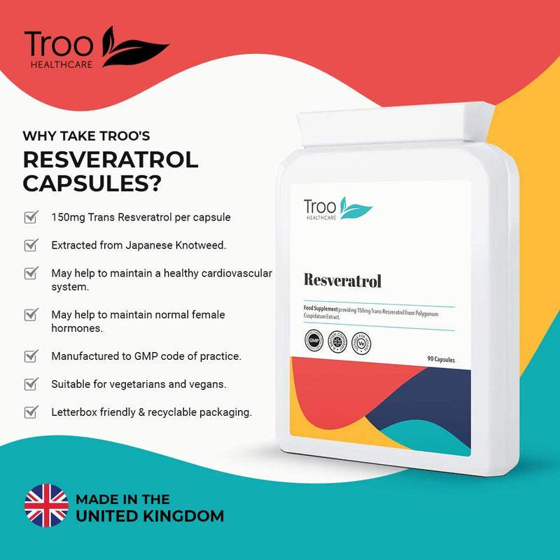 [Australia] - Trans Resveratrol Supplement 150mg - 90 Easy Swallow Daily Capsules - Providing Trans-Resveratrol from Polygonum Cuspidatum Extract- UK Manufactured to GMP code of practice 