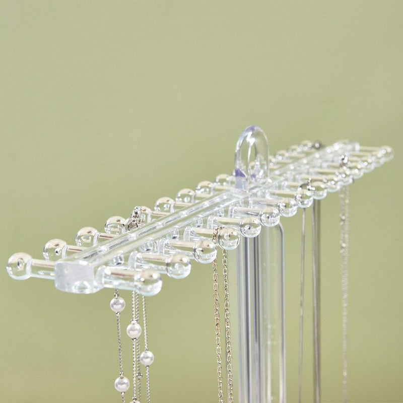 [Australia] - Clear Plastic Necklace Holder with 30 Individual Pegs and Divided Jewelry Tray 