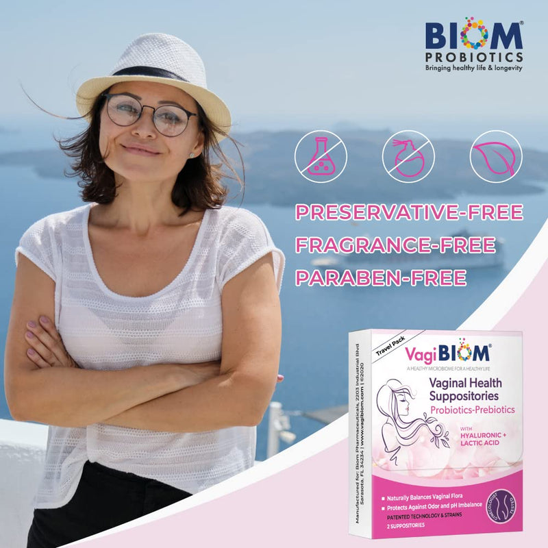 [Australia] - VagiBiom Probioitc Suppository CONVENIENT TRAVEL PACK WITH 2 SUPPOSITORIES AND 2 FEMININE WIPES: Microbiome Flora balance. Odor Control Regimen; Balance and Nourishes Healthy Flora; Paraben-Free Preservative-Free 
