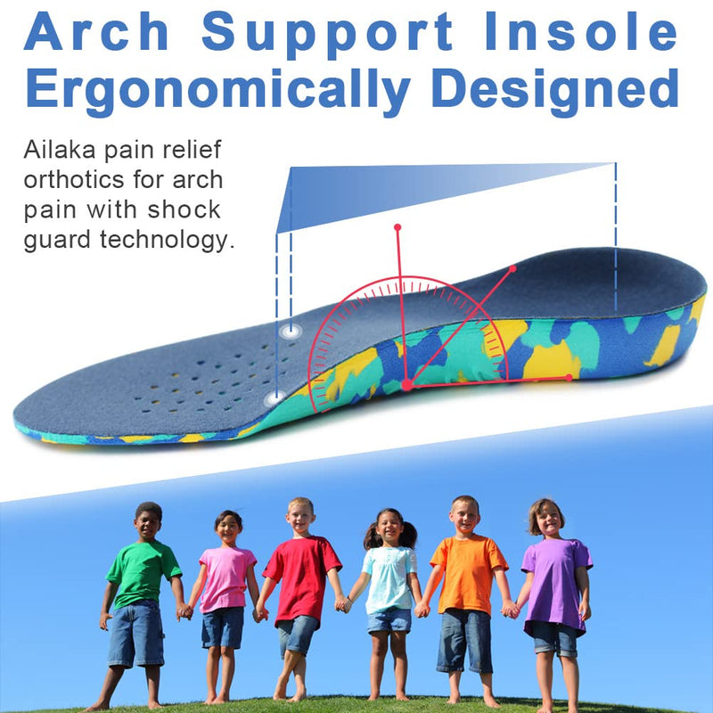 [Australia] - Ailaka Kids Orthotic Cushioning Arch Support Shoe Insoles, Children EVA Foam Inserts for Flat Feet, Plantar Fasciitis 2.5-5.5 M US Little Kid 
