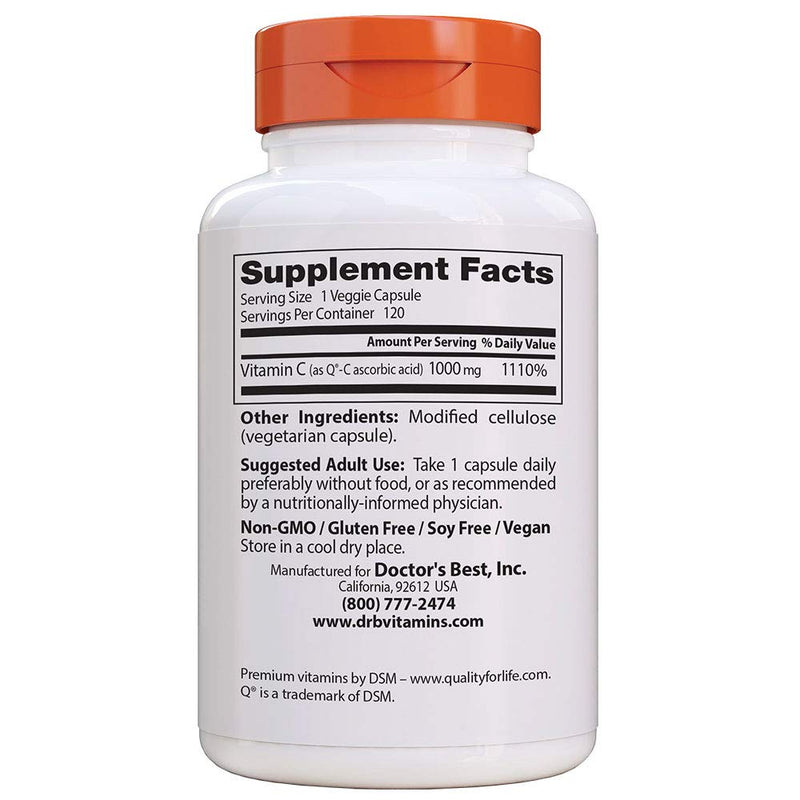 [Australia] - Doctor's Best Vitamin C with QualiC 1000 mg NonGMO Vegan Gluten Free Soy Free Sourced from Scotland Veggie Caps, 120 Count 120 Count (Pack of 1) 