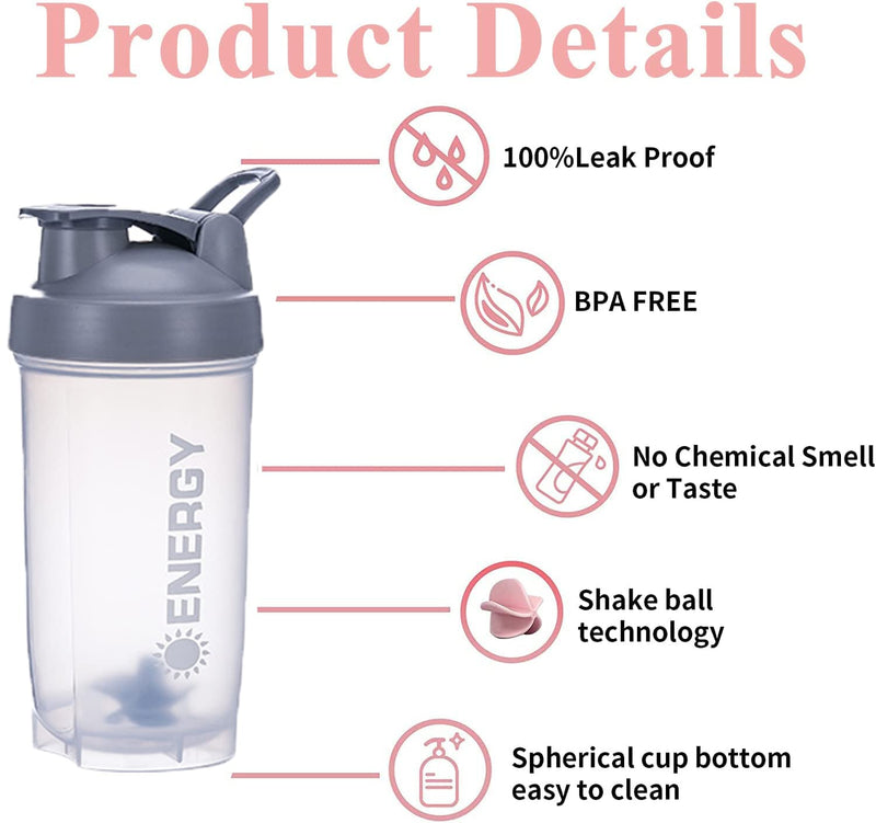 [Australia] - KHAOP 400ML Protein Shaker Cup Protein Shaker Bottle 500ml BPA Free Leakproof Portable for Sports Supplements Shakes With Steel Mixing Ball for Protein Shakes Dishwasher Safe (Grey) Grey 