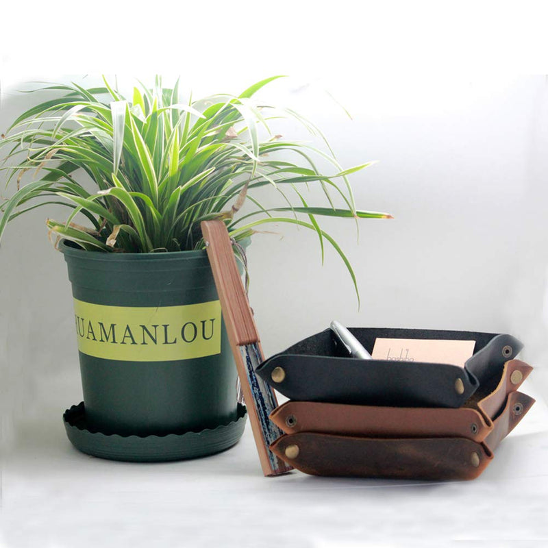 [Australia] - boshiho Valet Tray for Men, Leather Jewelry Catchall Key Phone Coin Box Change Caddy Bedside Storage Box (Crazy Horse Leather - Light Brown) Crazy Horse Leather - Light Brown 