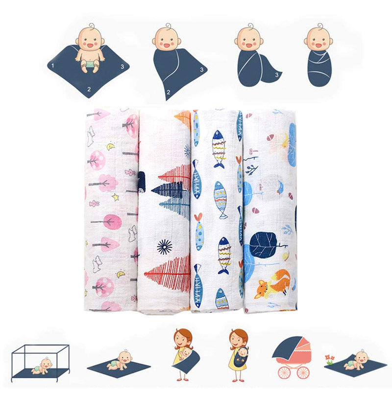 [Australia] - BuxiuGK Baby Muslin Cloths Soft Bamboo Cotton Baby Swaddle Blanket Muslin Squares for Baby Girl or Boy,120cm X 110cm/47"x43",Pink tree Pink Tree 