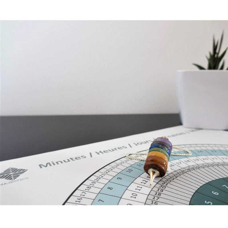 [Australia] - 7 Chakra Dowsing Pendulum - Divinatory Radiesthesia Pendant in Natural Stones: Quartz Amethyst Aventurine Jasper - The Most Complete Seven Chakra Pendulum 