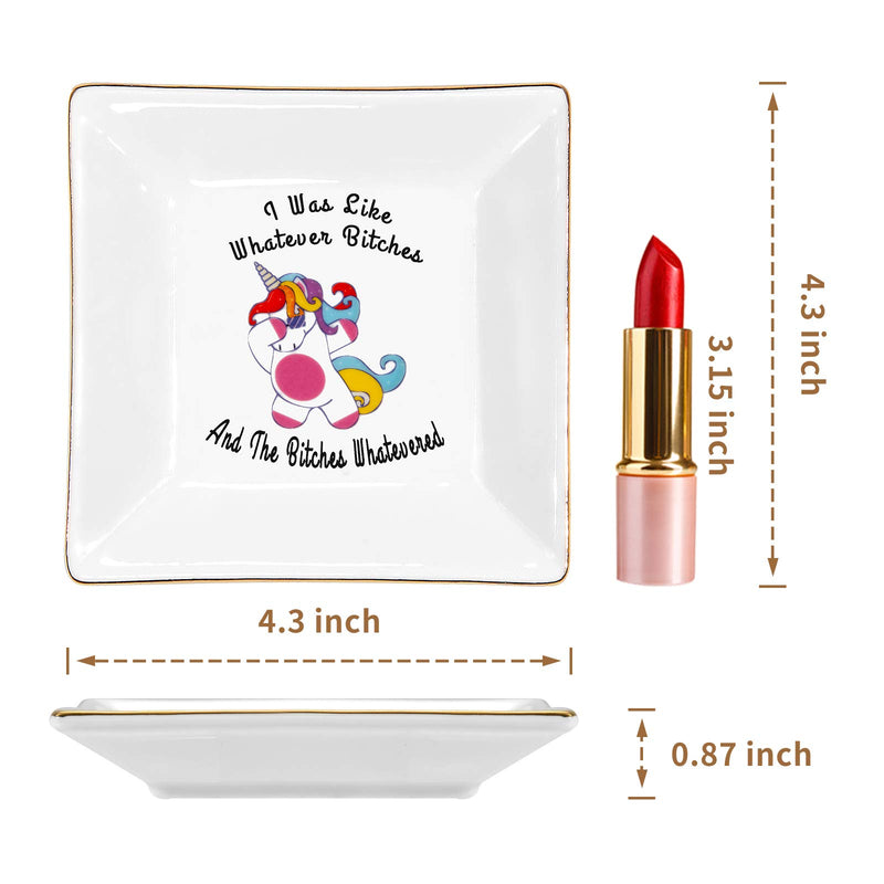 [Australia] - Kaidouma Funny Birthday Gifts for Friend Sister Ring Trinket Dish Ceramic Jewelry Plate Christmas Gift for Her Women – I was Like Whatever Bitches, and The Bitches Whatevered 