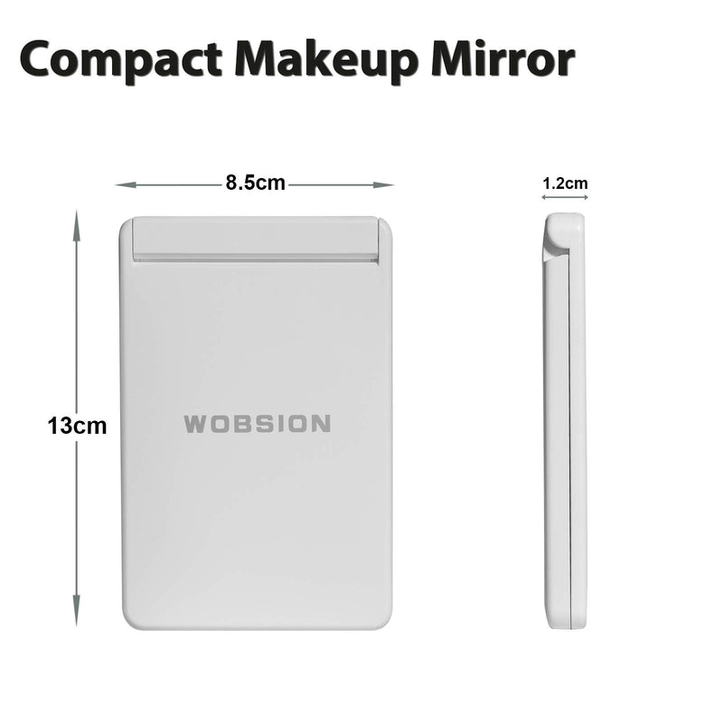 [Australia] - wobsion Travel Makeup Mirror, Rechargeable Lighted Compact Mirror,1x/3x Magnifying Mirror,300°Flip Folding Portable Mirror, 2-Sided Magnetic Switch Handheld Mirror,Dimmable,Gifts for Girls,White White 