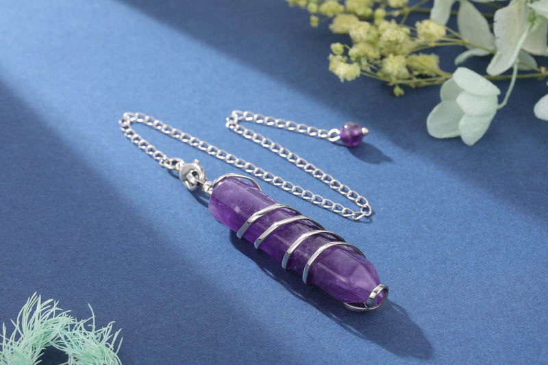 [Australia] - JOVIVI Amethyst Crystal Pendulum Dowsing Crystal Dowser Scrying Purple Healing Stone Wire Wrapped Hexagonal Crystal Pendant Pendulum Reiki Spiritual Gifts 