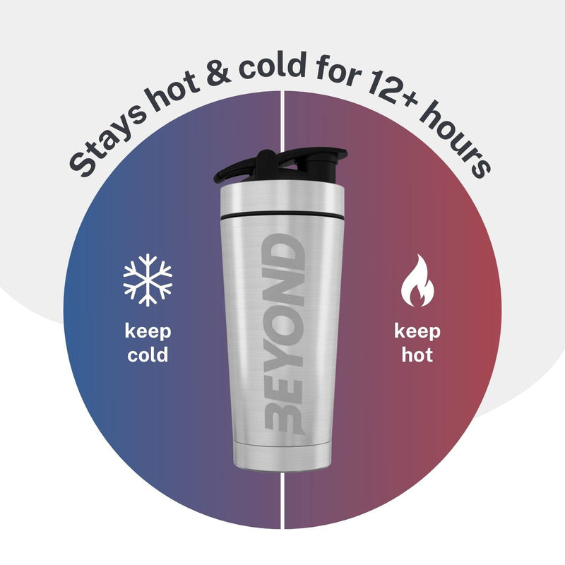 [Australia] - Beyond Fitness Premium Insulated Stainless Steel Protein Mixer Shaker Supplement Bottle - Metal and BPA Free Brushed Steel 