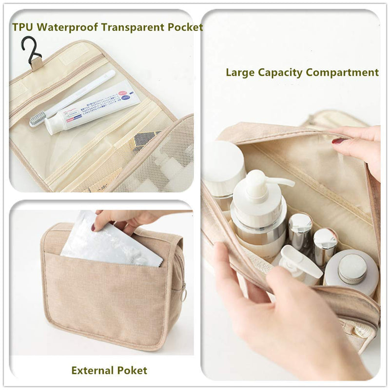 [Australia] - YEASTIONAL Hanging Travel Toiletry Bag Multifunction Cosmetic Portable Makeup Pouch Organizer for Men & Women with Sturdy Hook (pink beige) pink beige 