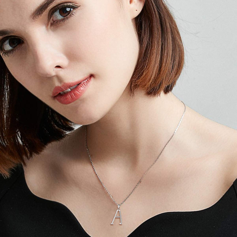 [Australia] - EVER FAITH 925 Sterling Silver CZ Cursive Initial 26 Letters Alphabet Adjustable Pendant Necklace Clear A 