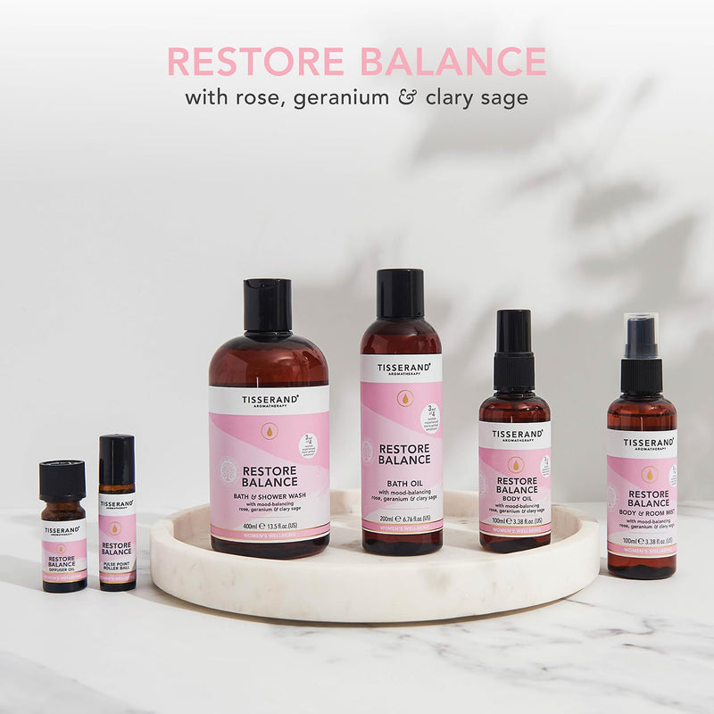 [Australia] - Tisserand Aromatherapy - Restore Balance Body Oil - Perimenopause, Menopause & Menstruation Support for Women - Rose, Clary Sage & Geranium - 100% Natural Essential Oils - 100ml 