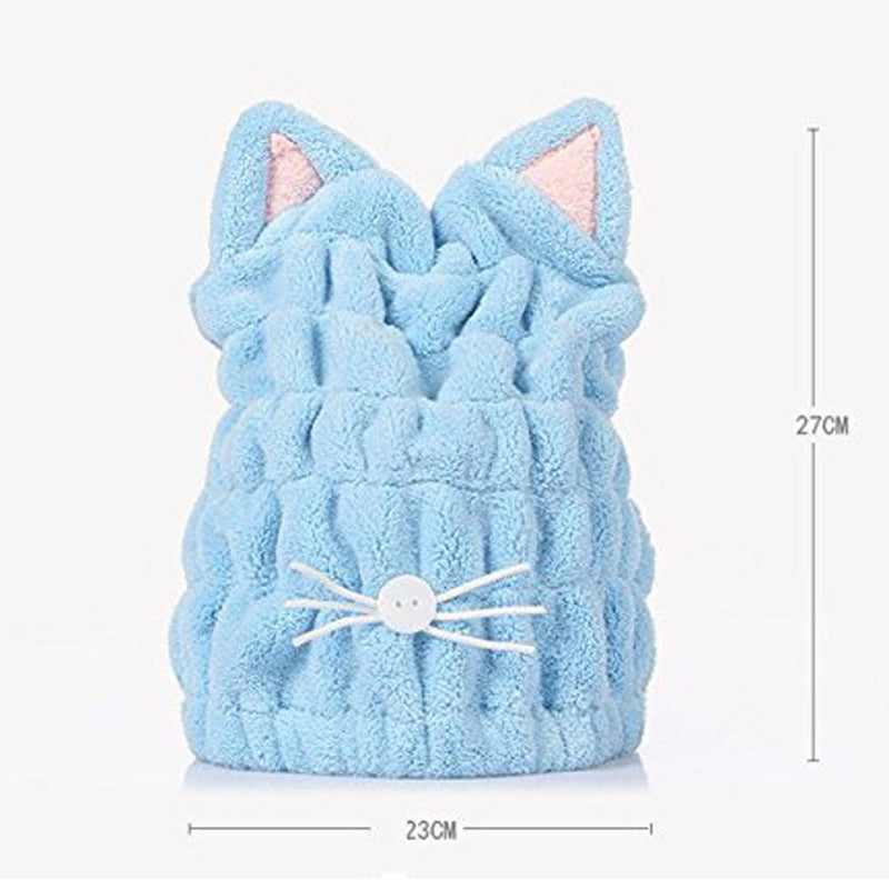 [Australia] - 2Pcs Microfiber Hair Drying Towels, Cute Bath Towel Wrap, Ultra Soft Absorbent Hair Dry Hat Cap, Quick Drying Bath Cap for Women Adults or Kids Girls Blue & Pink 