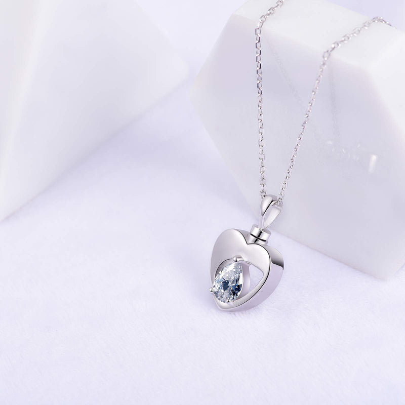 [Australia] - BEILIN 925 Sterling Silver Cremation Jewelry for Ashes Eternity Teardrop CZ Heart Ashes Keepsake Memorial Urn Pendant Necklace for Women Men 