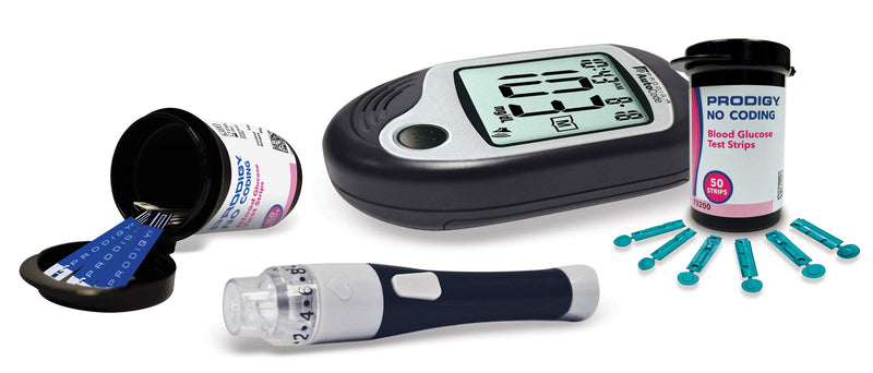 [Australia] - Prodigy Glucose Monitor Kit - Includes Prodigy Meter, 100ct test strips, 10ct Lancets, Lancing device, Carrying Case, Log Book 
