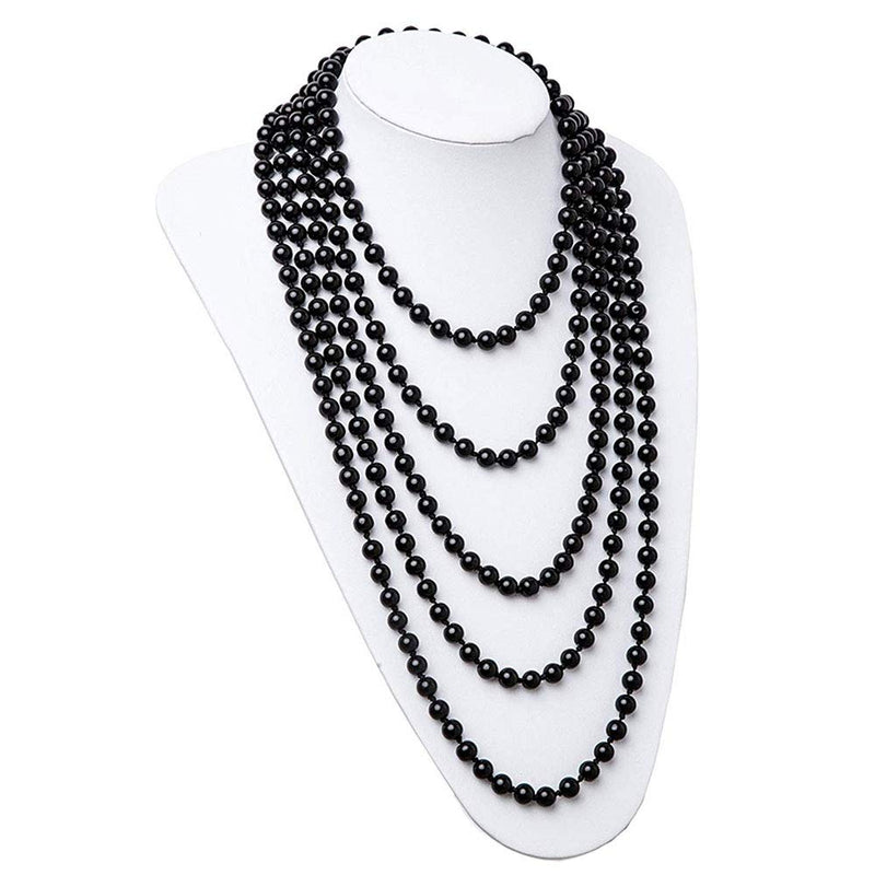 [Australia] - TUOKAY 1920s Pearls Beads Necklace for Women Girls, Fashion Imitation Faux Pearls Long Necklace Vintage Costume Jewelry Necklace 55 in. Diameter of Pearl 0.32 in. Black 
