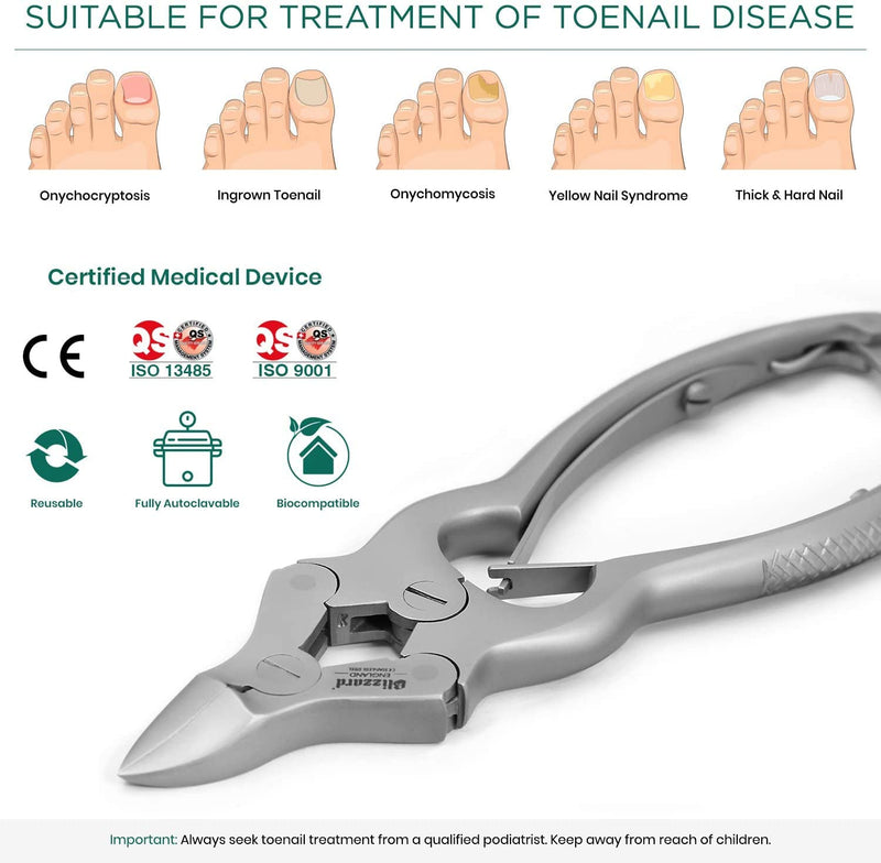 [Australia] - Toenail Clippers by Blizzard - Podiatry Tool German Forged - Cantilever Nail Nippers to Cut Thick Toe Nails - Hospital Grade (Double Spring 15cm) Double Spring 15cm 