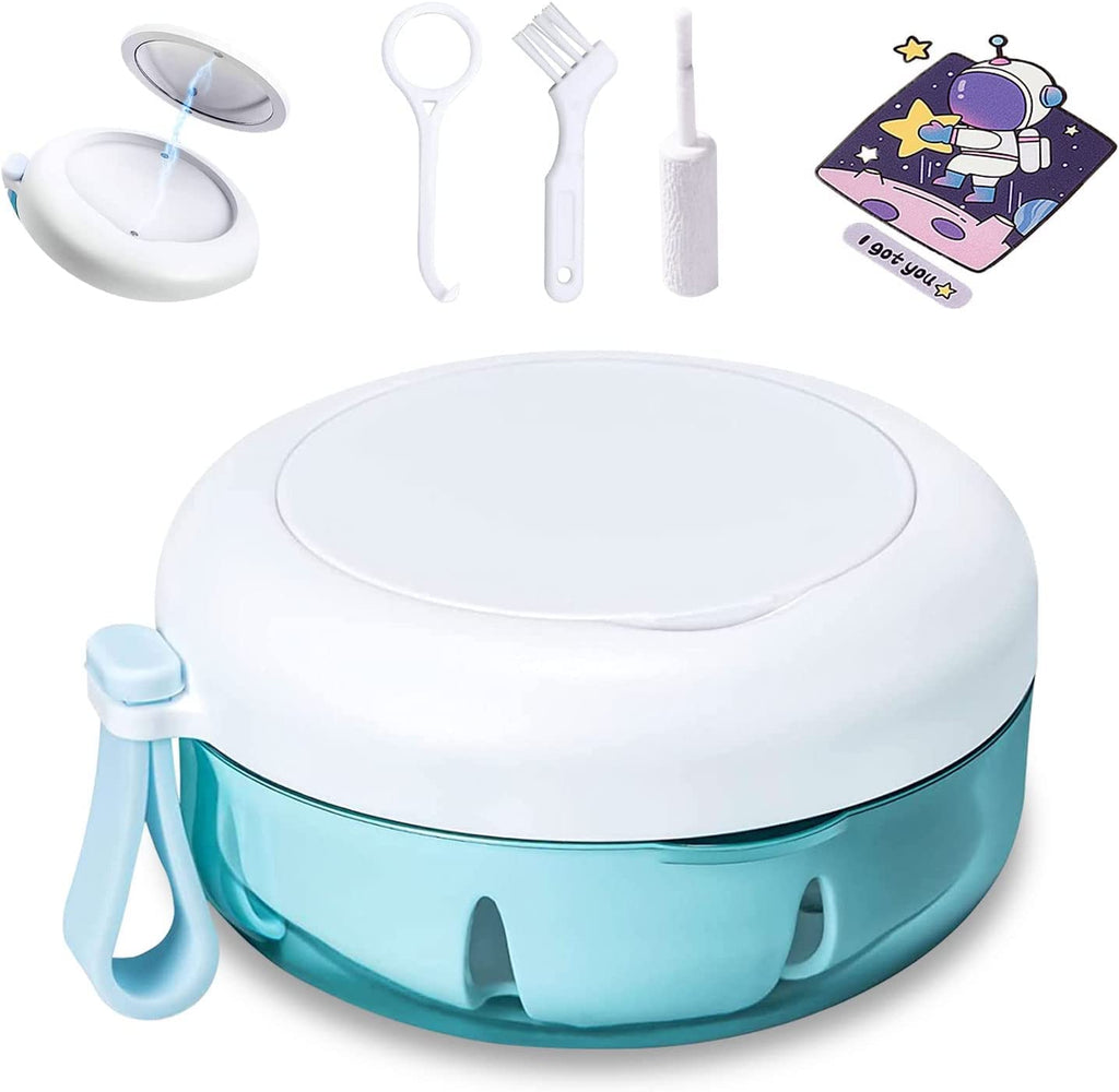 [Australia] - Okcnoupp Dental Retainer Case, Denture Cleaning Box with Strainer & Mirror (Free Chewer + Braces Extractor + Brush), Suitable for Removable Braces Storage Soaking Cleaning Round 