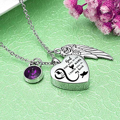 [Australia] - Heart Urn Necklace for Ash with Angel Wing Charm Pendant With 12 Birthstones Cremation Jewelry for Ashes -God Has You in His Arm... December 