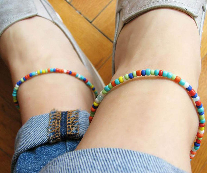 [Australia] - Starain 8-12Pcs Handmade Beaded Anklets for Women Girls Boho Colorful Beads Ankle Bracelets Adjustable Foot Anklet Set 8Pcs Colorful 