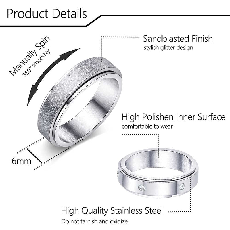 [Australia] - WFYOU 8Pcs Stainless Steel Fidget Rings for Women Men Anxiety Rings Moon Star Matching Rings Cuban Link Chain Ring Flower Cat Spinner Band Rings Set, Size5-10 Silver 5 