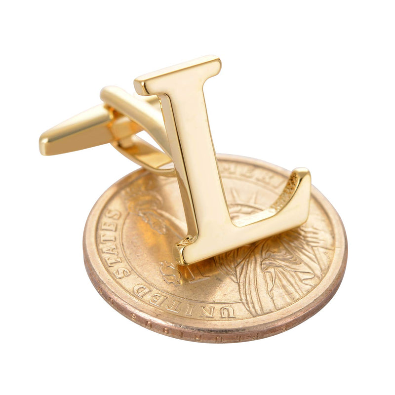 [Australia] - Salutto Men's Gold Alphabet Cufflinks 1 Pair with Gift Box L 