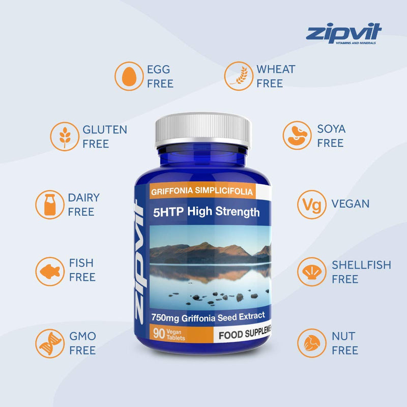 [Australia] - 5HTP High Strength 750mg Natural Griffonia Seed Extract, 90 5-HTP Tablets. Suitable for Vegetarians and Vegans. 