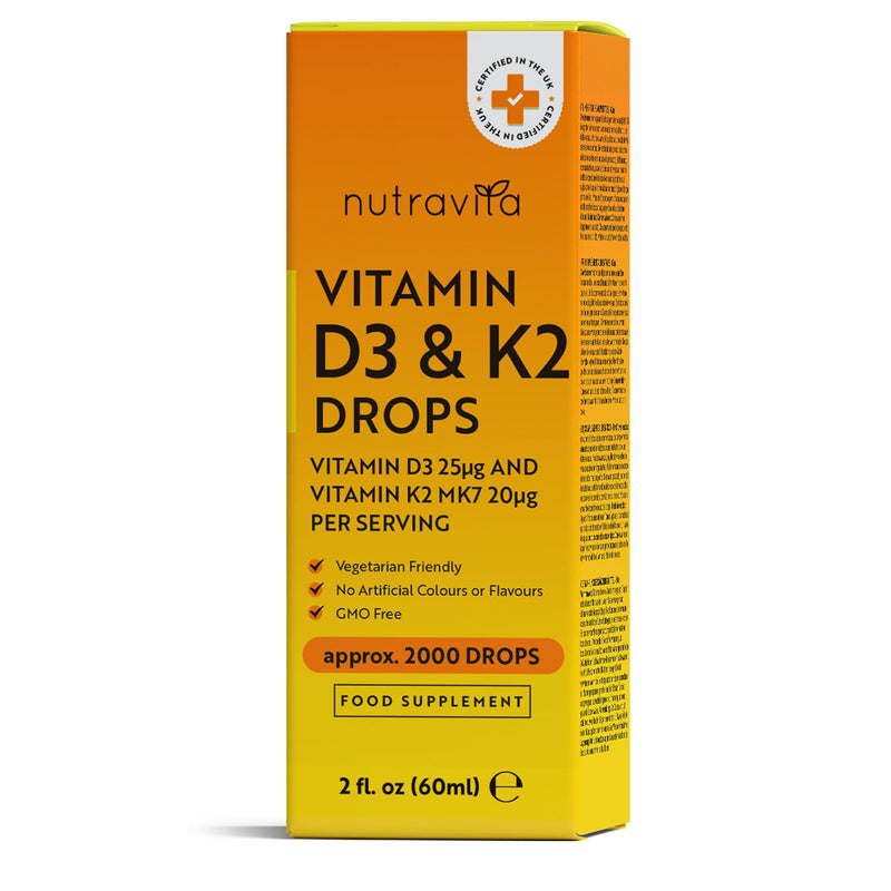 [Australia] - High Strength Vitamin D3 K2 MK7 Drops - Vitamin D 1000IU & K2 20ug per 2 Drops - 60ml Liquid Vitamin D3 and K2-1+ Year Supply Supports Immune System, Normal Bones, Muscles & Teeth 