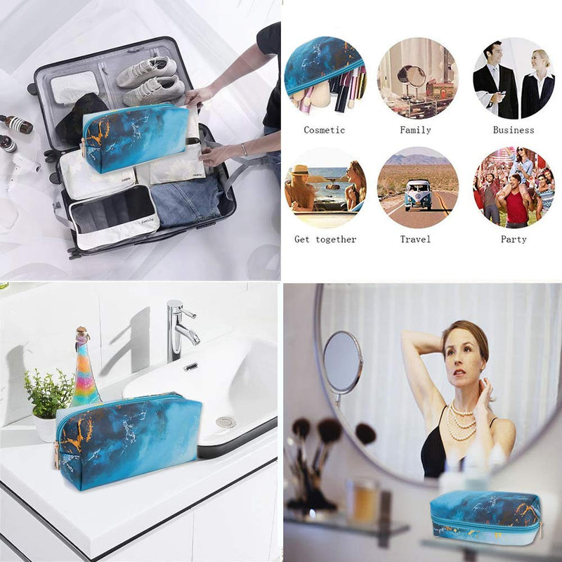 [Australia] - HJTMakeup Bags,Travel Cosmetic Bags Brush Pouch Toiletry Wash Bag Portable Travel Make up Case for Women and Girls Ocean blue cosmetic bag 商品名称 