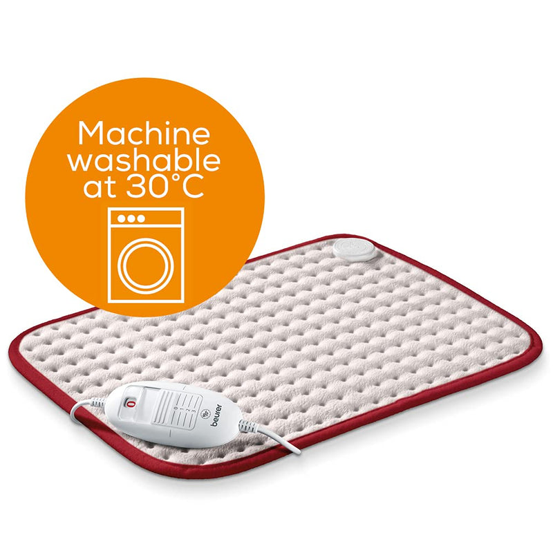 [Australia] - Beurer HK Comfort Heat Pad | Electric Heat Pad for Relaxation | 3 Electronically Regulated Temperature Settings | Machine-Washable | Automatic Switch-off | Red Trim Design 44 x 33 cm Beige & Red Trim 