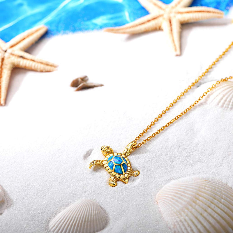 [Australia] - 925 Sterling Silver Turtle/Dolphin/Coral Pendant Necklace Hook Earrings, 18K Gold/Platinum Plated, Cubic Zirconia Rainbow Topaz Blue Opal Pearl Lovely Animal Ocean Sea Summer Jewelry with Gift Box turtle necklace-platinum plated S925 based 