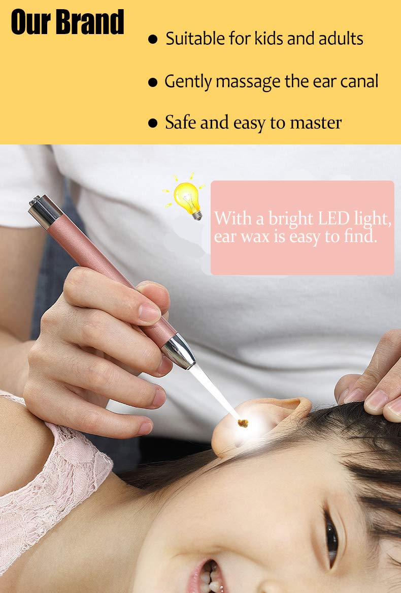 [Australia] - Ear Pick，Ear Wax Removal Tool，LED Lights Ear Cleaning Kit，Updated Version、Non-Slip，Soft Safety Spoon Head，Replaceable and Easy to Clean，Safe Material Gold and Pink 