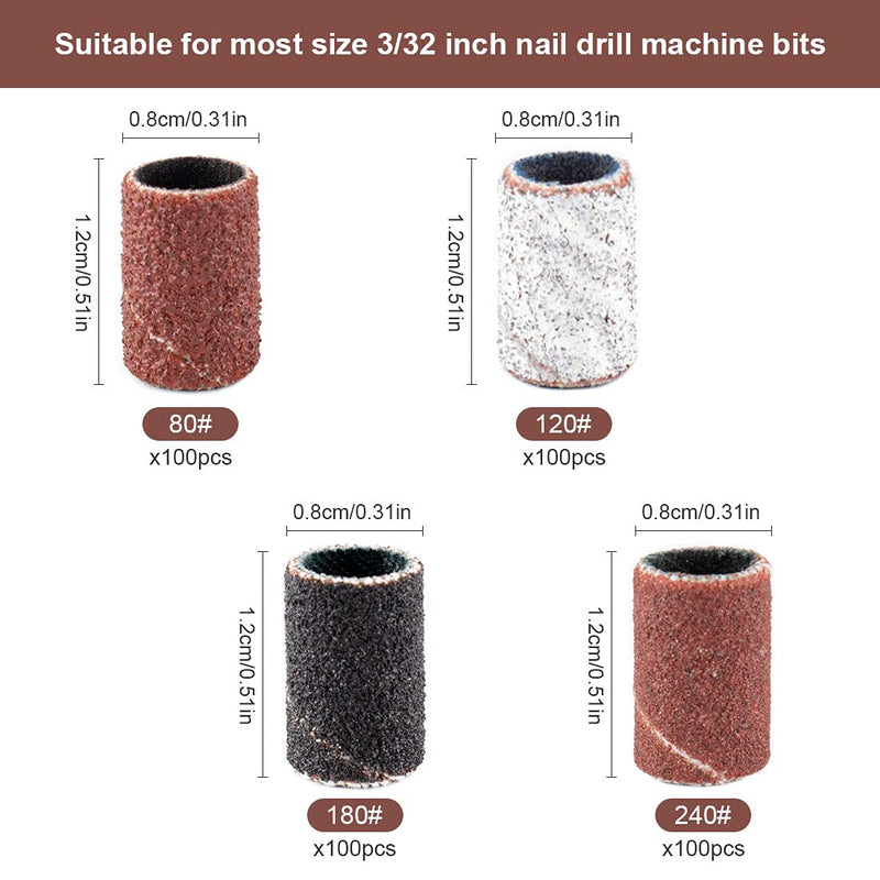 [Australia] - 242 Pieces Professional Sanding Bands for Nail Drill 240 Pieces 3 Color Coarse Fine Grit Efile Sand Set 80#120#180#240#,2 Pieces 3/32 Inch Nail Drill Bits for Manicures and Pedicures (242) 