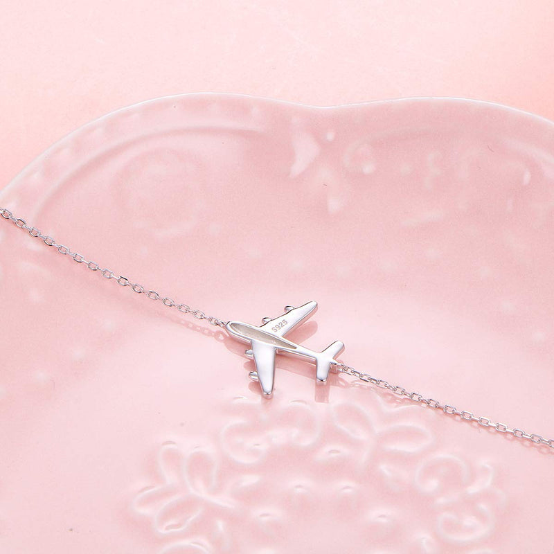 [Australia] - Aircraft Jelwery Set S925 Sterling Silver Airplane Choker Necklace Ring Bracelet Anklet Earrings for Women Teen Girls, Best Gifts for Stewardess Flight Attendants Pilots 