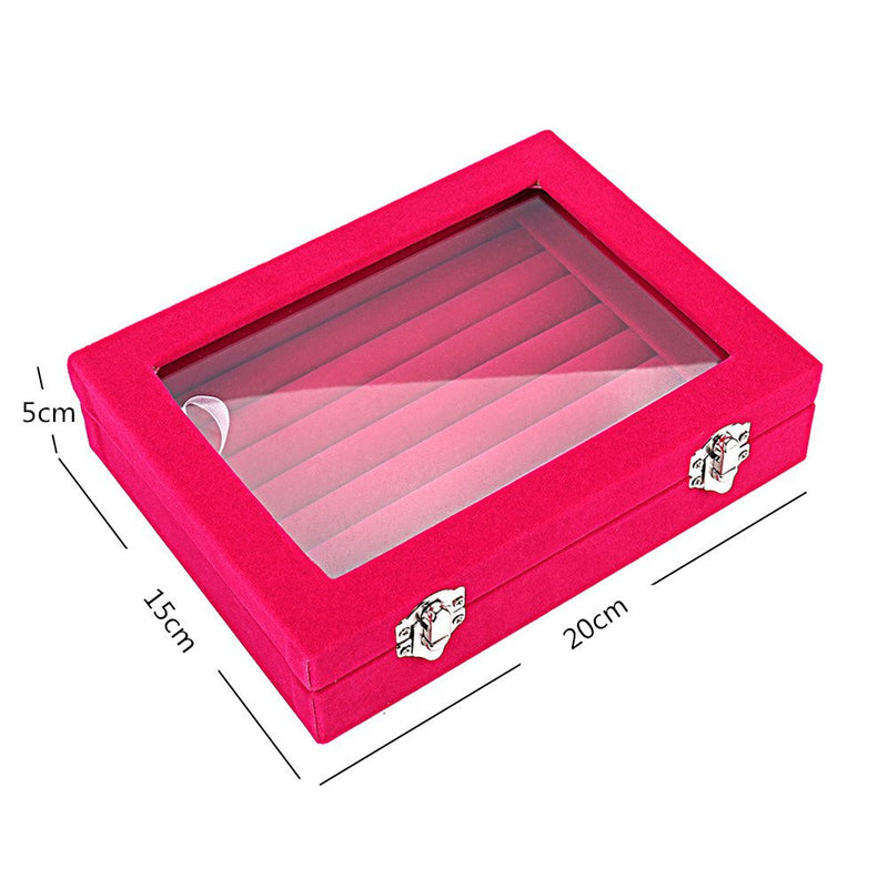 [Australia] - LANTWOO Velvet Glass Jewelry Display Storage Box Ring Earrings Jewelry Box Ring Holder Case, 2 Clasps Red 