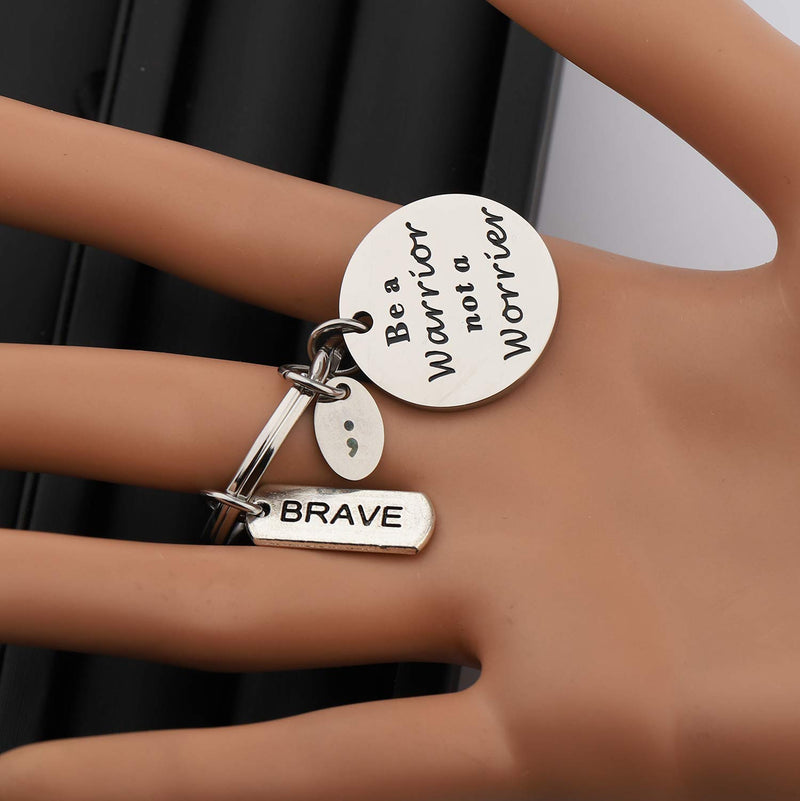 [Australia] - MYOSPARK Be A Warrior Not A Worrier Semicolon Keychain Mental Health Suicide Prevention Depression Awareness Inspirational Gift Warrior Keychain 