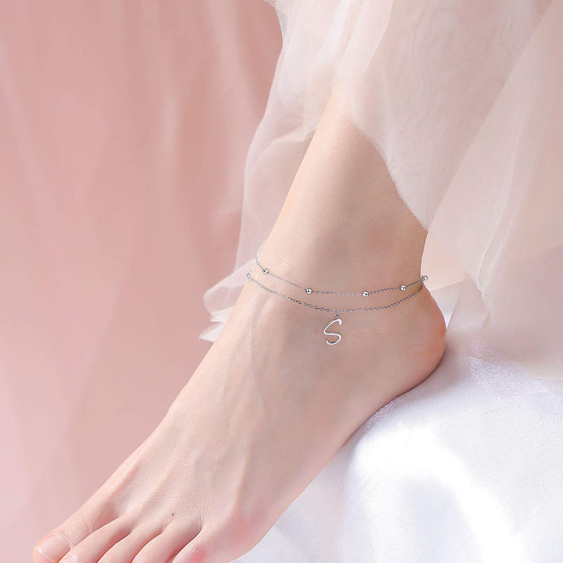 [Australia] - Anklet for Women S925 Sterling Silver Adjustable Foot Ankle Bracelet with Initials Anklets for Girls Initial S 