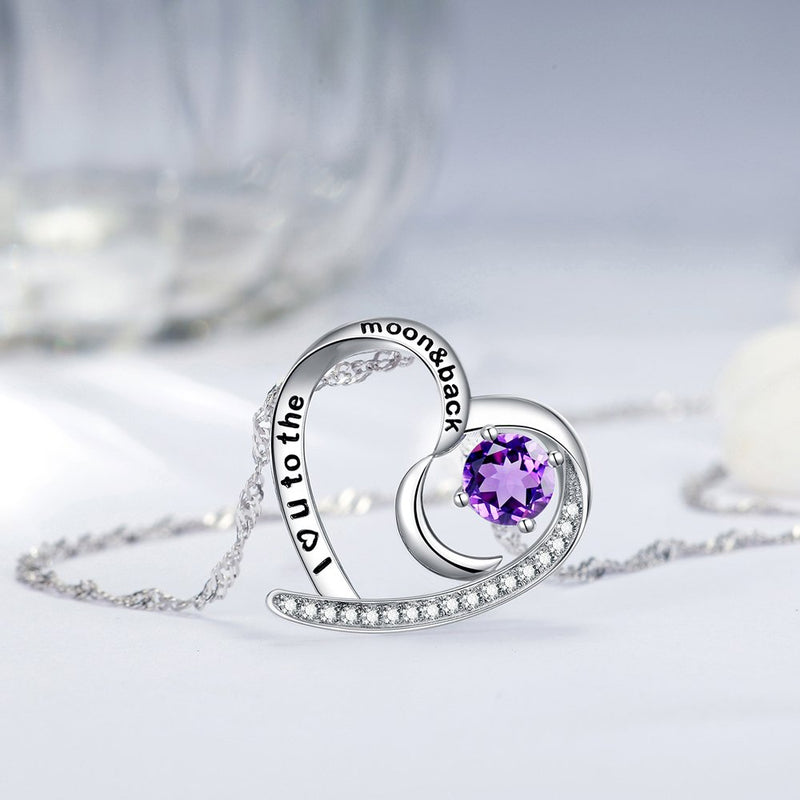 [Australia] - Natural Amethyst Gemstone Necklace Women Teen Girls Birthday Gifts Mom Wife Daughter I Love You to the Moon and Back Necklace Sterling Silver 