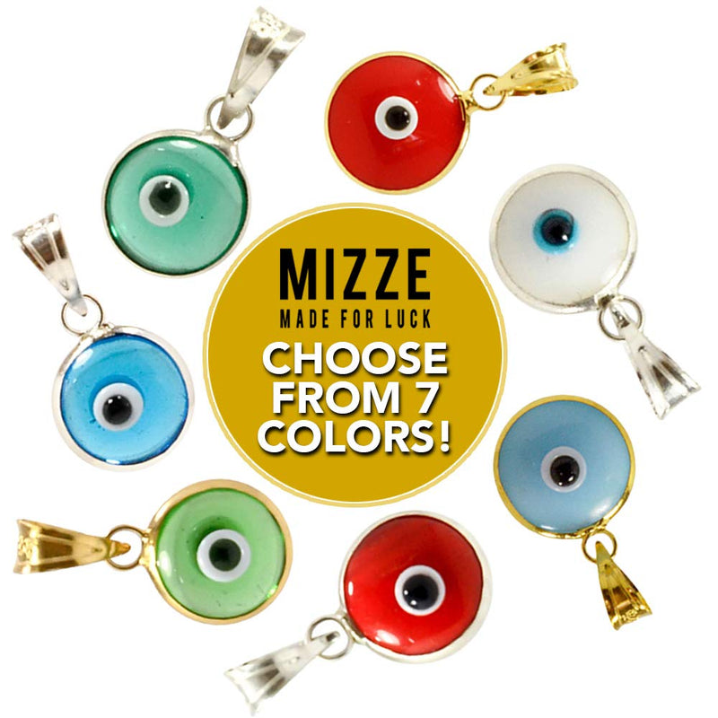 [Australia] - 925 Sterling Silver 7 MM Round Glass Evil Eye Charm (Pendant Only) - 7 Colors to Choose for Men and Women Red on Gold 