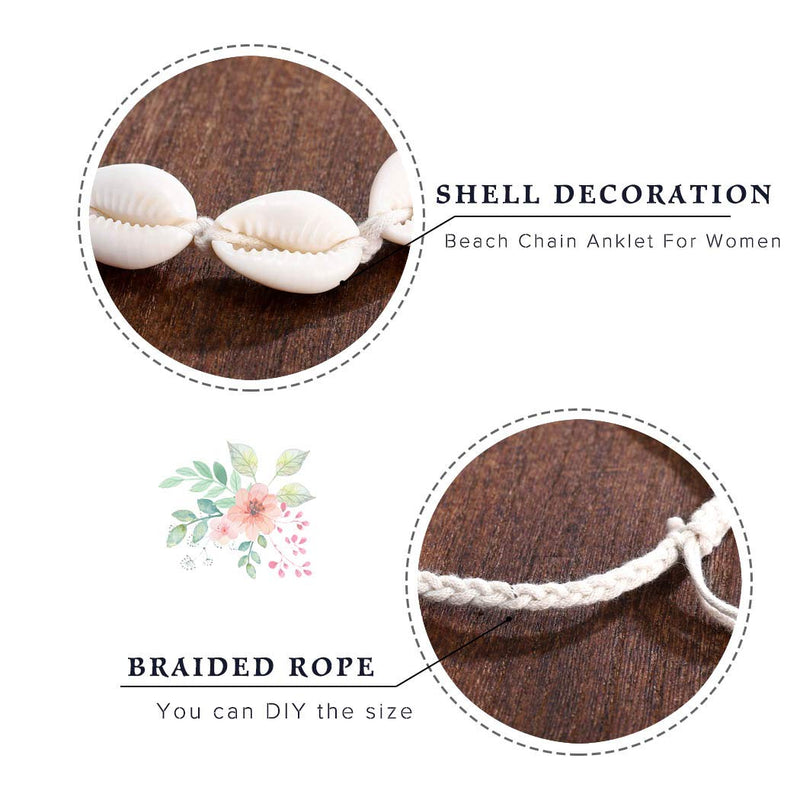 [Australia] - Asooll Beach SeaShell Anklet Knitted Shell Anklet Braided Sea Shell Fashion Foot Jewelry for Women and Girls 3 Shell and beads 