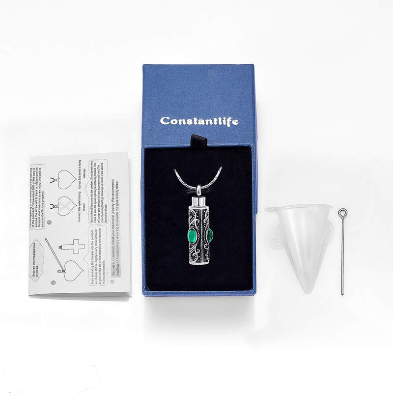 [Australia] - constantlife Cremation Jewelry for Ashes Crystal Stainless Steel Cylinder Urn Pendant Memorial Necklace Keepsake for Women/Men Green 